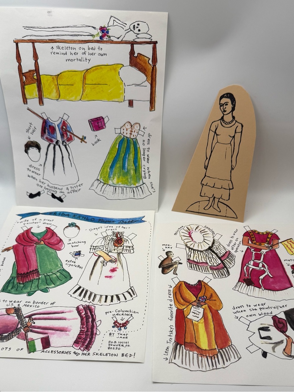 Frida Kahlo Art Paper Doll Handmade
Uncut Loose Sheets 2pg Outfits
Accessories